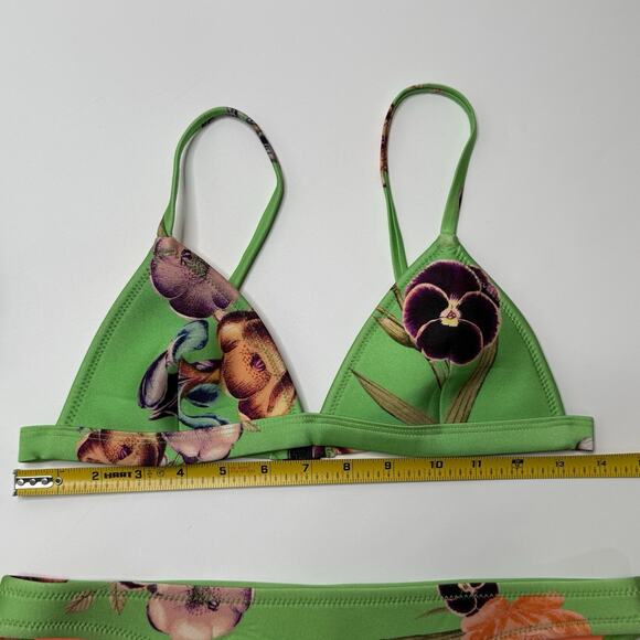 Triangl Neoprene Bikini Swimsuit Kelly Green Floral 2pc Bathing Suit S/M And Bag - Picture 6 of 16